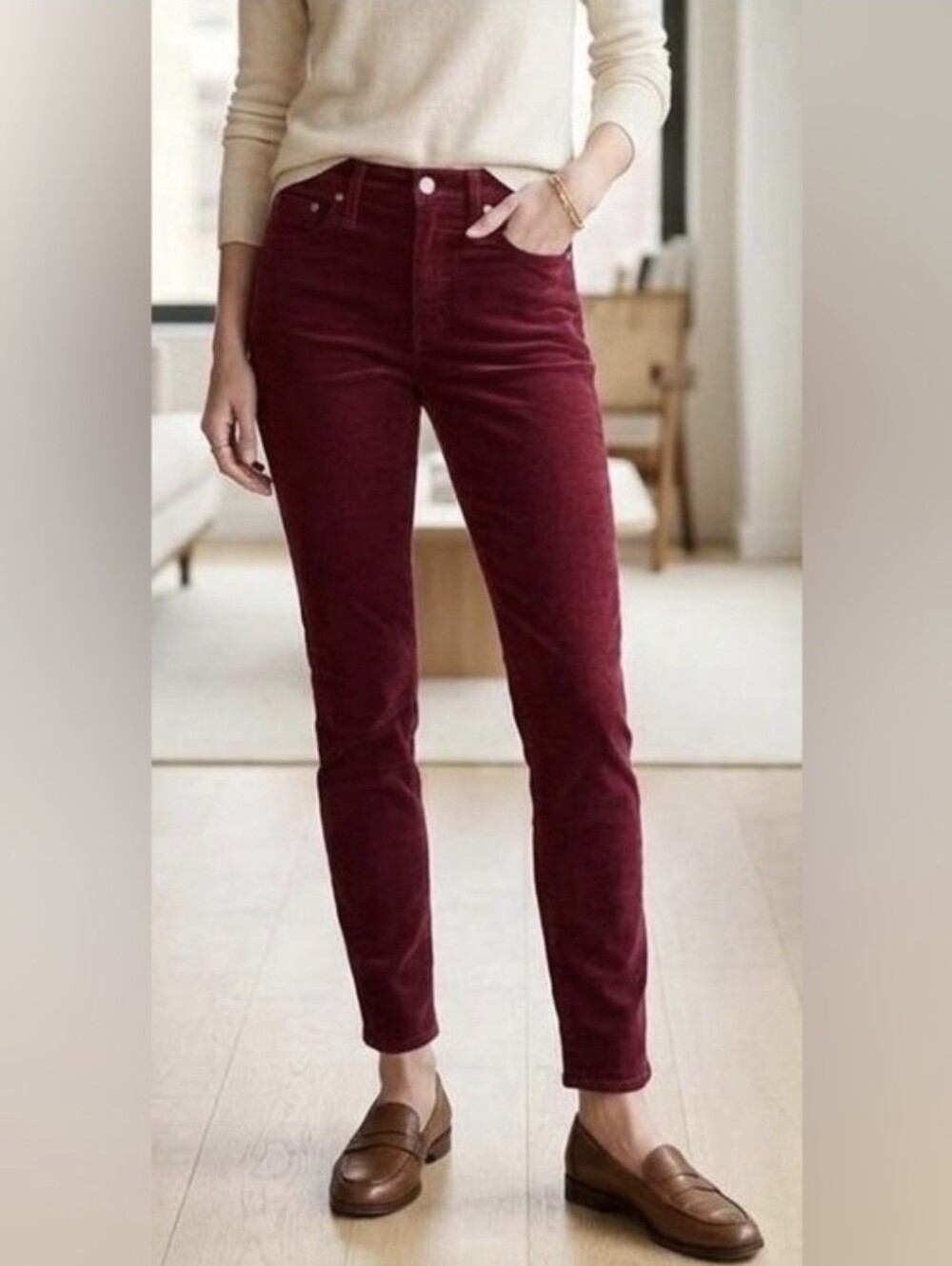 J. Crew Women's High-Rise Slim Corduroy Jeans - Burgundy Maroon